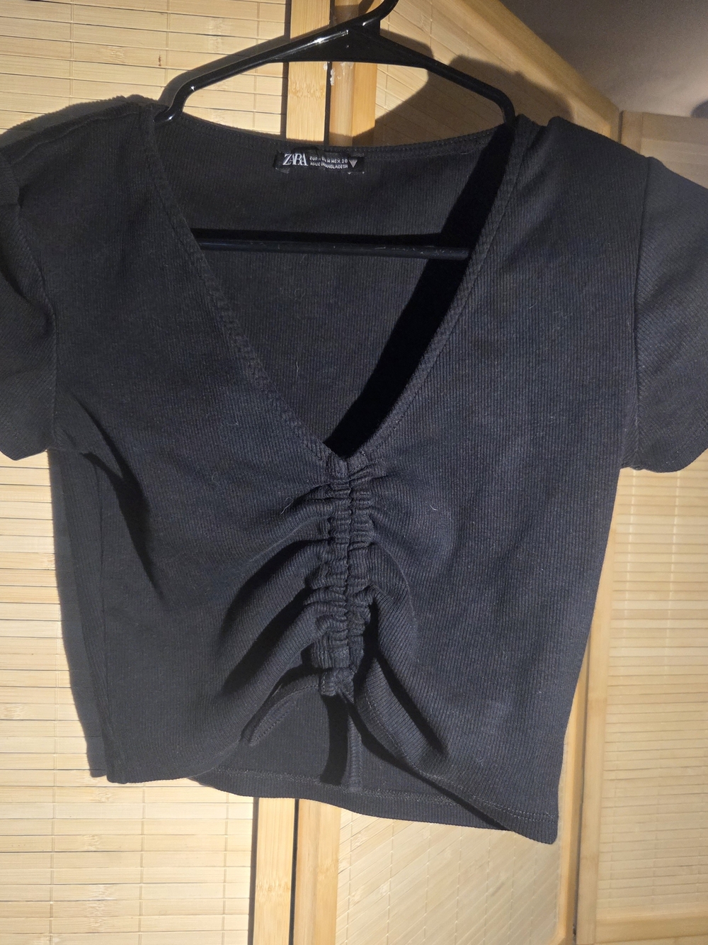 Zara Black Ruched V-Neck Crop Top